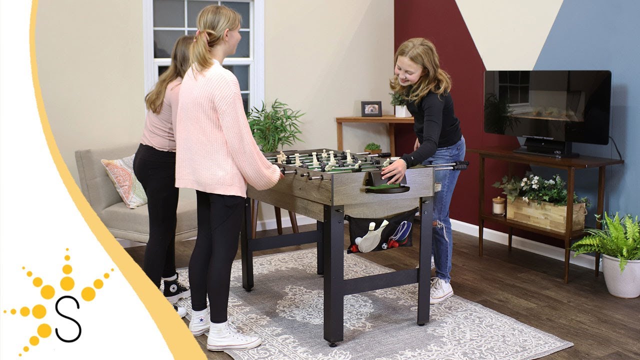 Sunnydaze Indoor Rustic Style 2 Player 5-in-1 Multi-Game Table with  Billiards, Air Hockey, Foosball, Ping Pong, and Basketball - 45 -  Weathered Gray