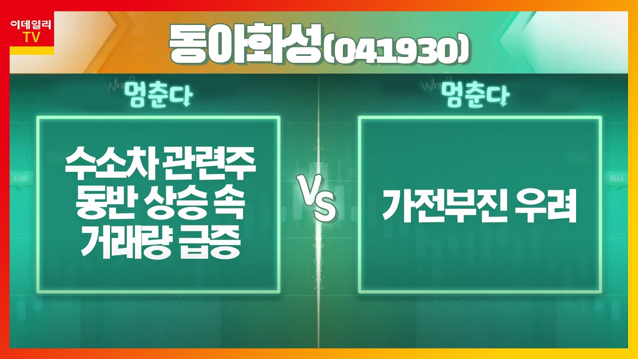 동아화성(041930)... 수소차 관련주 동반 상승 속 거래량 급증, 가전부진 우려_기대해도 괜찮아 (20220719)