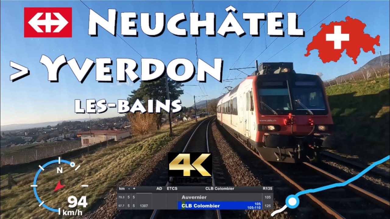CAB RIDE 4K 🇨🇭 Neuchâtel - Yverdon-les-Bains R13 / ligne Pied-du-Jura Jurasüdfusses / Domino SBB CFF