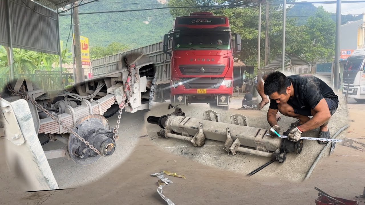how a tire mechanic replaces the rear axle of a trailer giang's daily car repair work