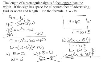 Application of Quadratic Equations: Word Problem Involving Area of Rectangle & "Longer Than"