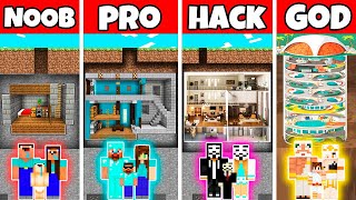 Minecraft: FAMILY UNDERGROUND BASE HOUSE BUILD CHALLENGE - NOOB vs PRO vs HACKER vs GOD in Minecraft