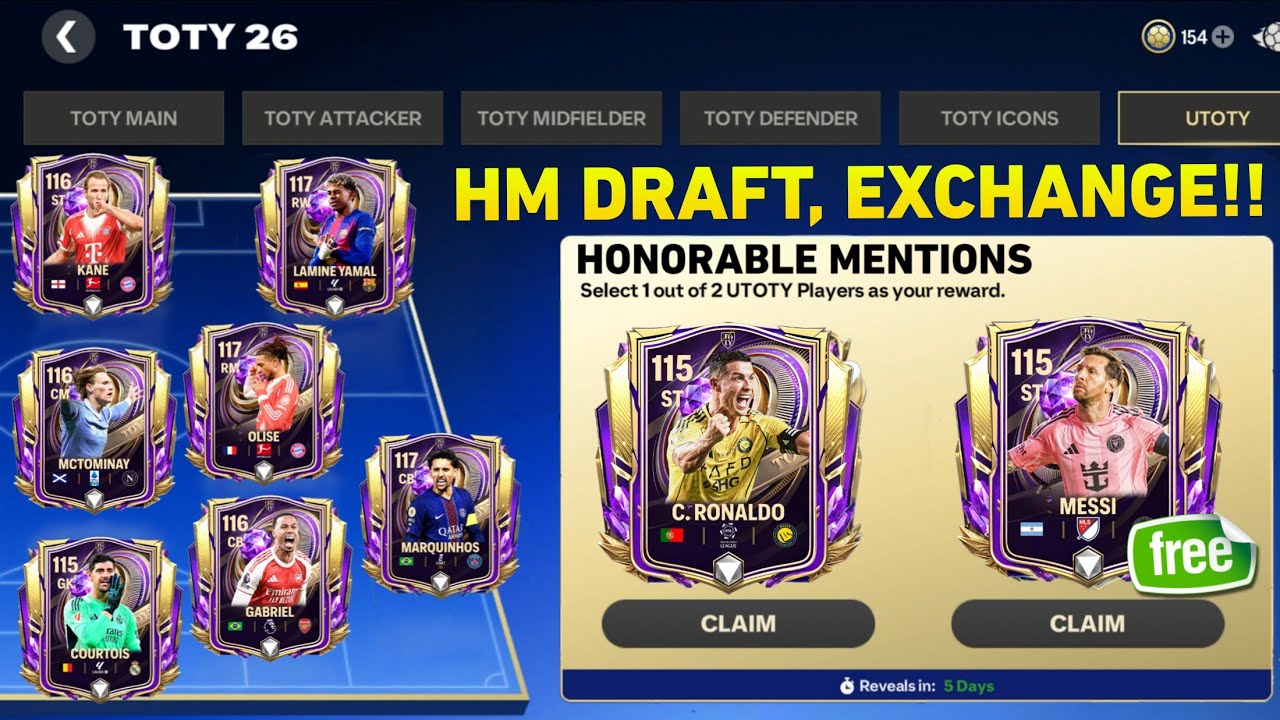 FREE TOTY HONOURABLE MENTION GUIDE!! OFFICIAL HM DRAFT, NO EXCHANGE & GET 115–117 OVR FC MOBILE 26!