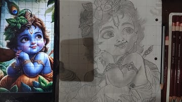 Bal Krishna Drawing, How To Draw Lord Krishna With Grid Method, Step By Step Tutorial 