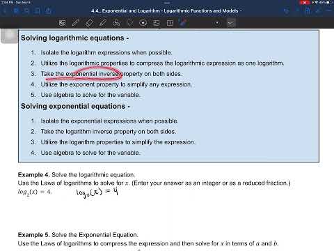 4.4 - Solving logarithmic and exponential equations and Ex. 4