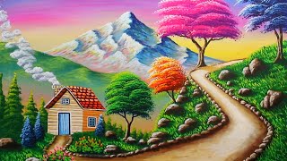 Mountain nature drawing painting | spring time scenery painting