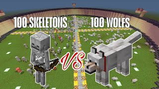 100 Wolves vs 100 Skeletons - Who Wins? (Minecraft Bedrock)