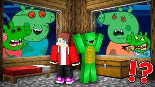 JJ and Mikey hide From Scary Peppa Pig Zombie family in Minecraft ! Challenge Maizen Security House