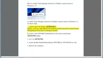 Enable Task Manager shortcut in Taskbar context menu in Windows 11