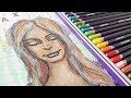 Art journal face portrait with graphic and color pencils