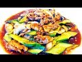 Китайская кухня.  Жареные огурцы с шампиньонами и свининой