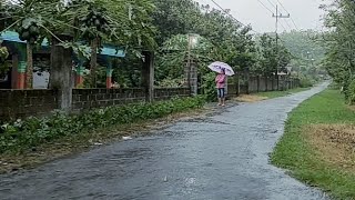 Walking in the village in the middle of the rain || ASMR for sleep.