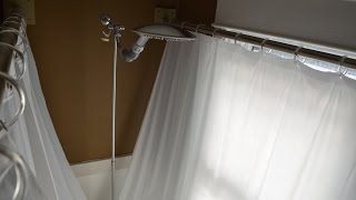 Clawfoot tub shower curtain improvement | Shower curtain rod for clawfoot tub