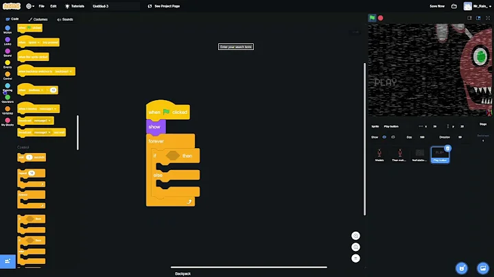 Fnaf Scratch game tutorial-(Part 1) Menu-Play button-Nightscreen