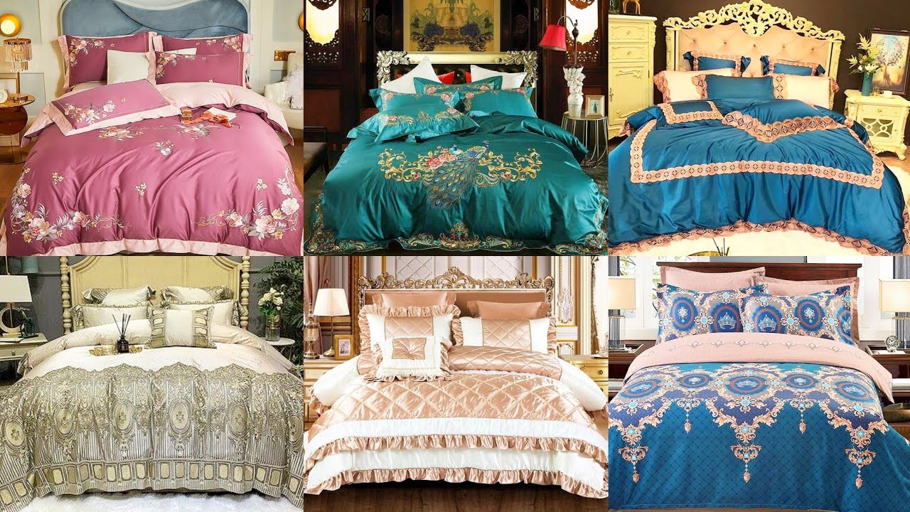 Luxury' Comfortable Embroidered Bedsheets Bedding' Set Pellow Cushion Designs Ideas