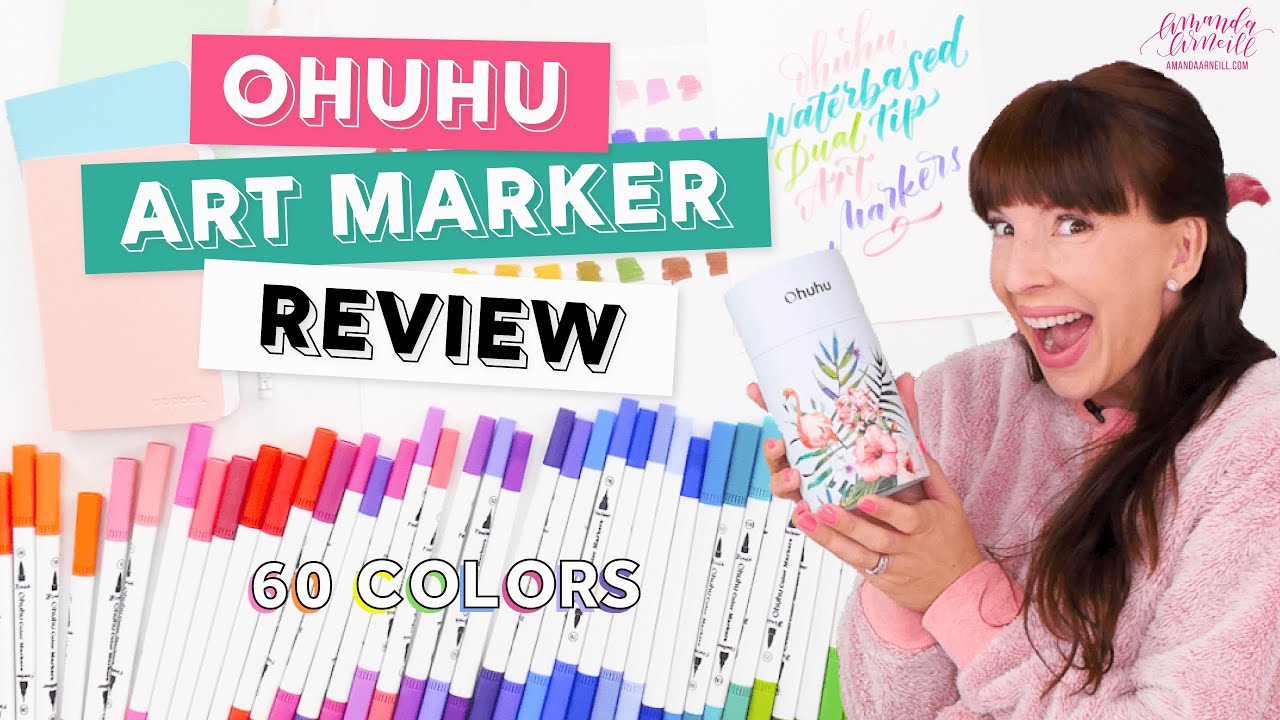 Markers for Adult Coloring, Ohuhu 60 Colors Art Marker Dual Brush Pens,  Fine & Brush Tip, Water Based Calligraphy Drawing Sketching Coloring Bullet