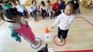 a new game with hoops and cones: 3-7 years | ESL Kindergarten