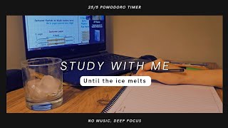 1.5 Hour Study until the ice melts, 25/5 Pomodoro Timer/ No music / Deep Focus/ Day 34