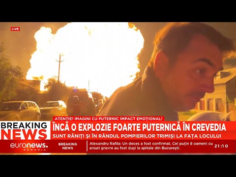 IMAGINI NEEDITATE - Momentul celei de-a doua explozii din Crevedia. Cinci pompieri au fost răniți