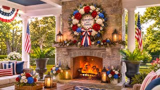 Memorial Day Ambience 🇺🇸 Patriotic Porch Fireplace with Birdsong & Crackling Fire Sounds screenshot 3