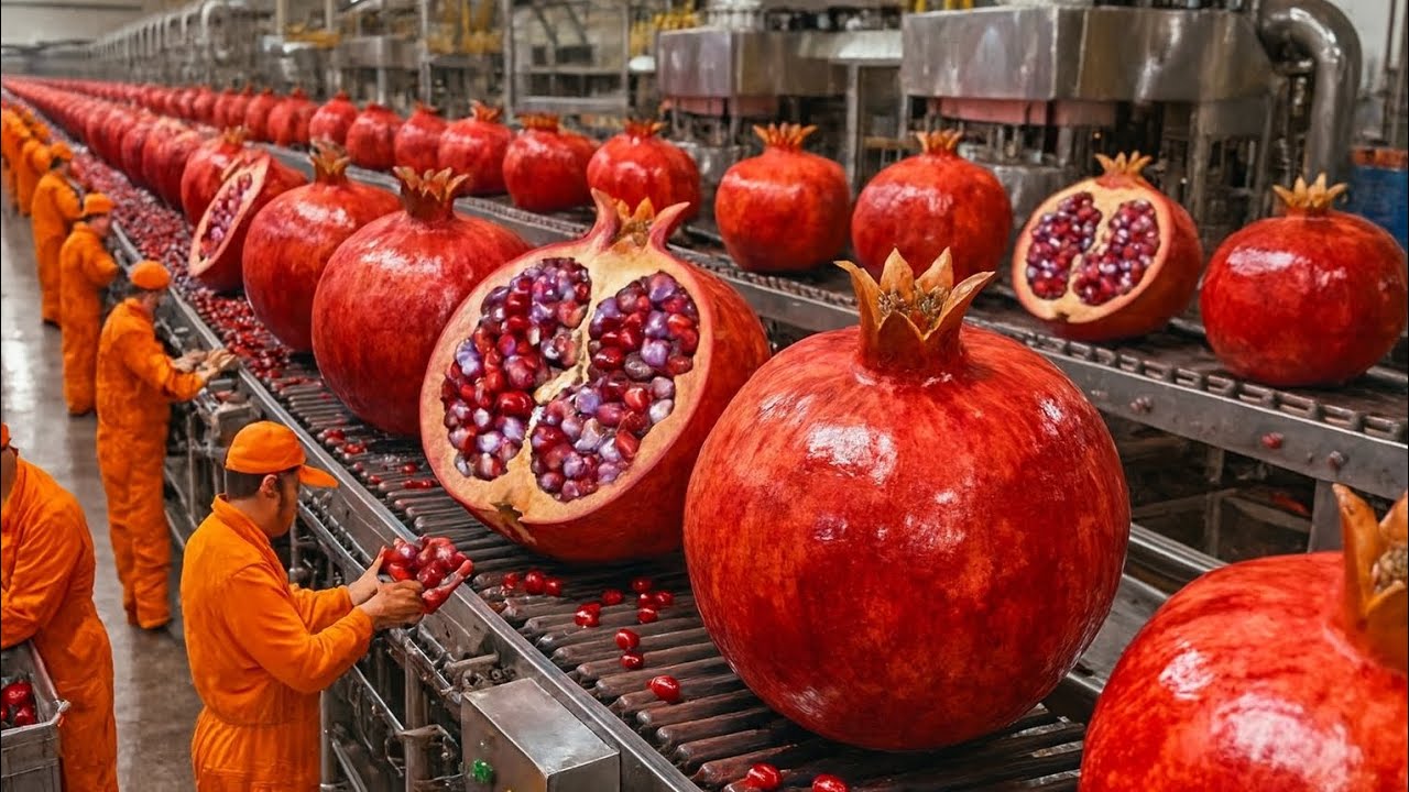 Inside a Modern Pomegranate Factory:From Farm to Delicious Drink (fullProcess)fruit factory ai
