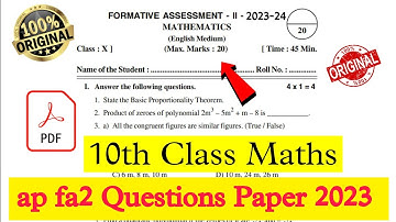 Fa 2 10th Maths Question paper 2023-24|| Ap Class 10th Fa2 Real Question paper 2023-23