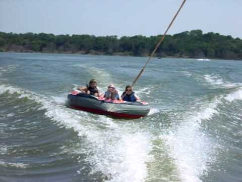 Judley, Jeffrey and Kay tubing on Lake Texoma