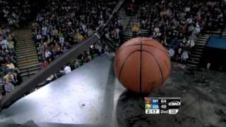 Basketball gets stuck on top of the shot clock