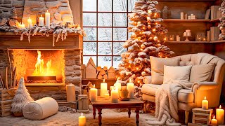 Cozy Christmas Log Cabin Ambience with Christmas Jazz Music and Warm Fireplace