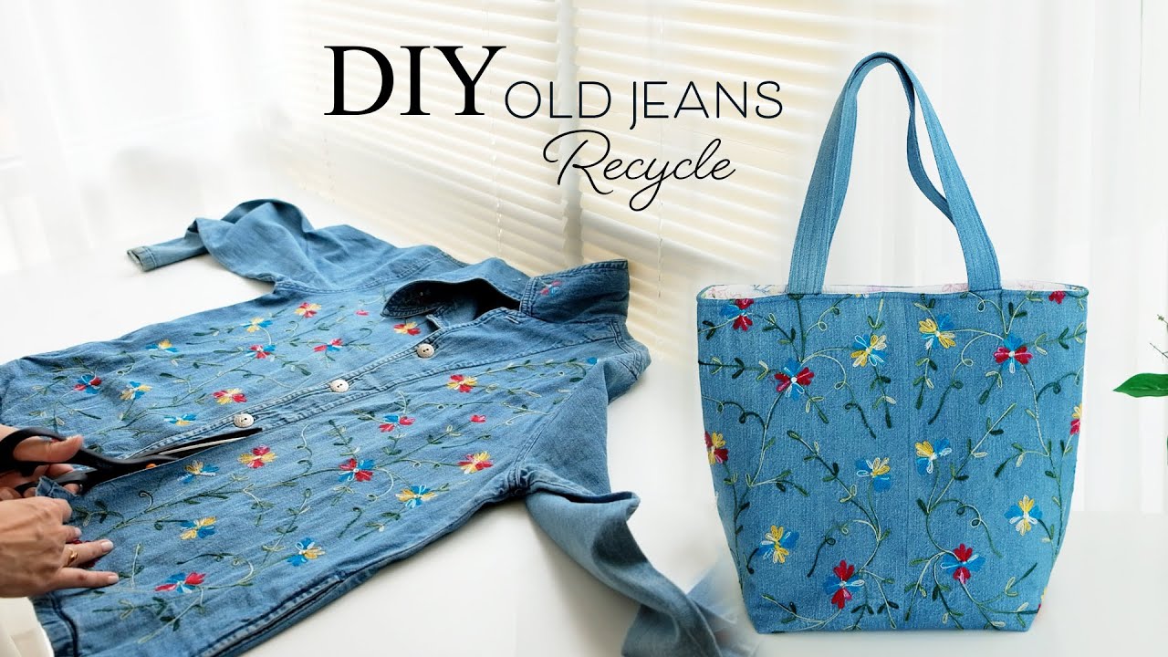 How to make recycled denim tote bag | sewing | easy | tutorial - YouTube