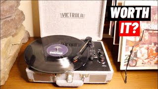 Victrola Vintage Bluetooth Portable Suitcase Record Player Review and Demonstration with Speakers