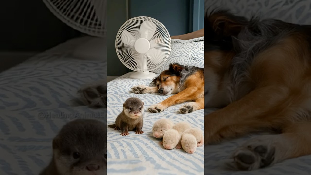 Dog Becomes the Gentle Guardian of a Baby Otter Family