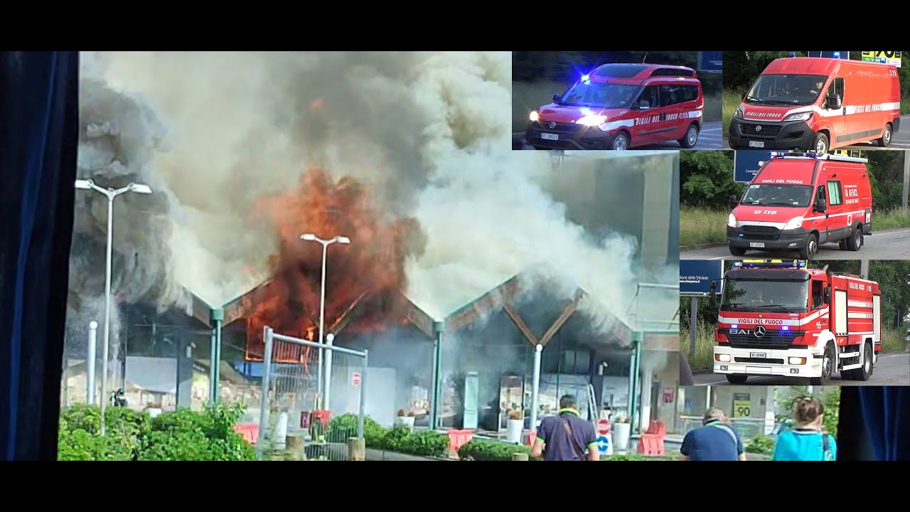 Incendio Le Vele Desenzano del Garda Arrivo mezzi Vigili del Fuco di vari comandi in sirena