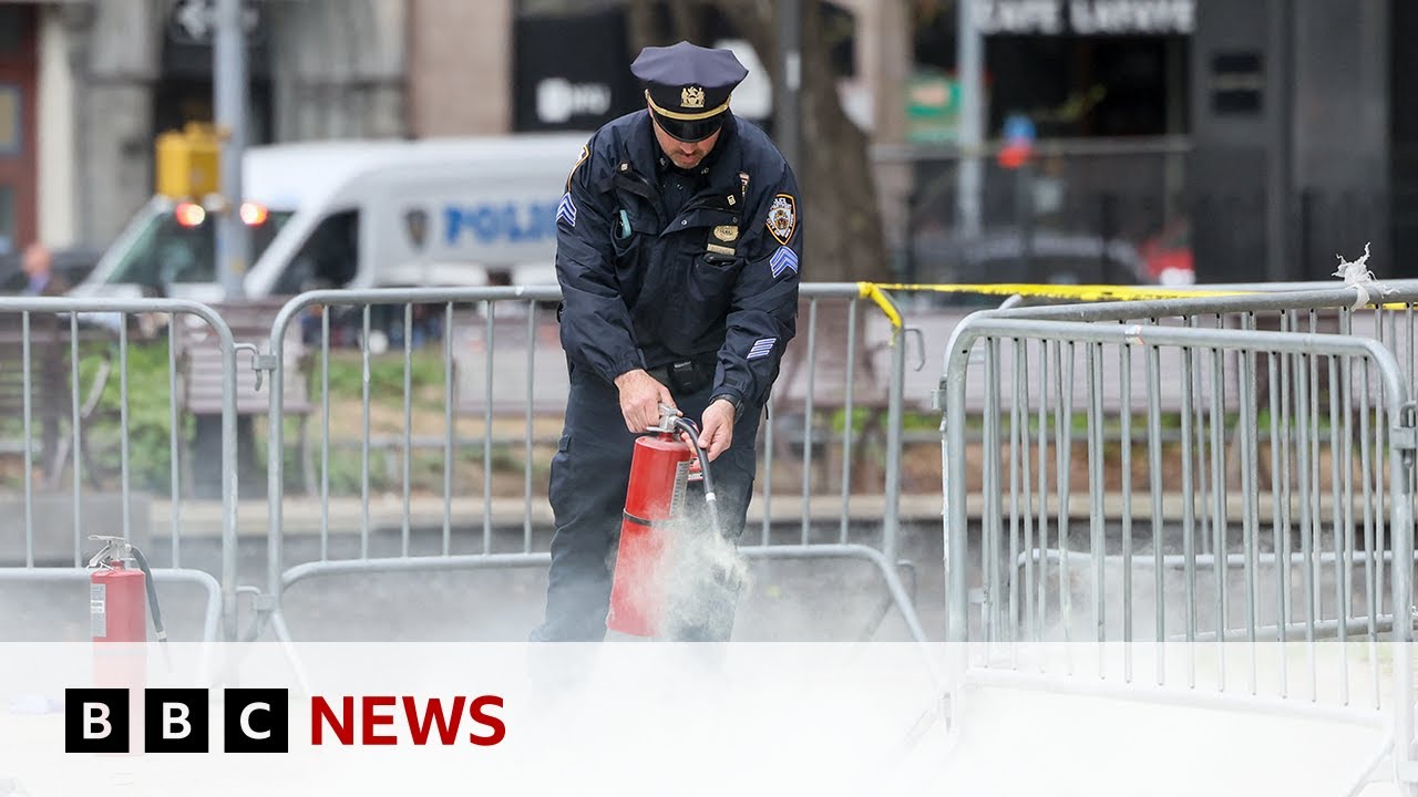 Man sets himself on fire outside Trump trial court in New York | BBC News