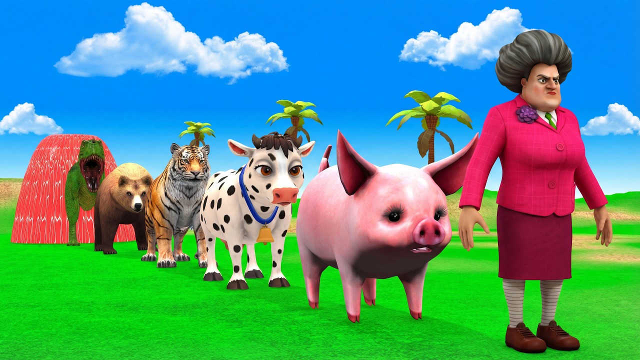 Long Slide Game With Cow Elephant Gorilla Hippopotamus Tiger 3d Animal Game Funny 3d Animals