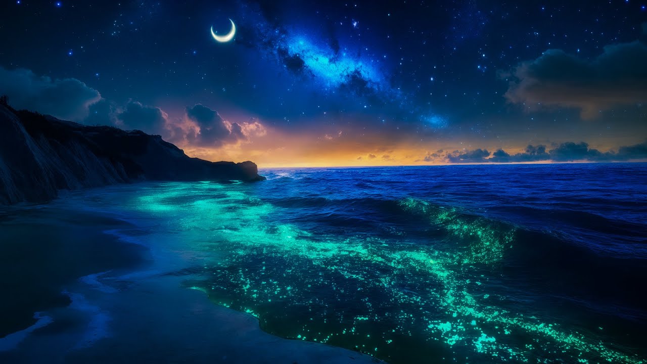 Healing Frequency & Night Ocean Sounds | Deep Relaxation & Better Sleep