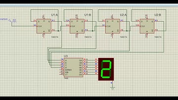 4-bit asynchronous (ripple) up-counter using Proteus. James Cleves.
