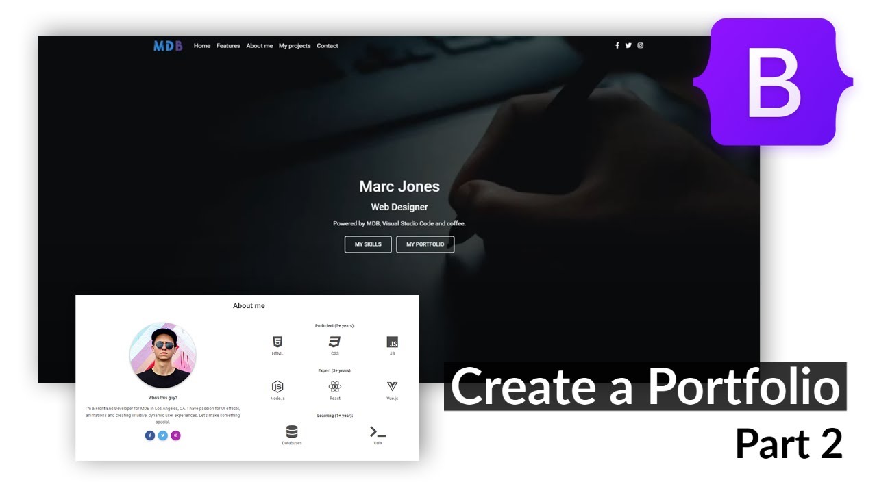 Advanced Portfolio with Bootstrap 5 & Material Design 2.0 (MDB 5 tutorial) Part 2/2
