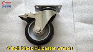 Medium Duty casters 304 Stainless Steel Industrial Castors 4 Inch Black PU Swivel Caster Wheels