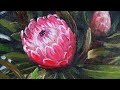 Acrylic painting red protea flowers