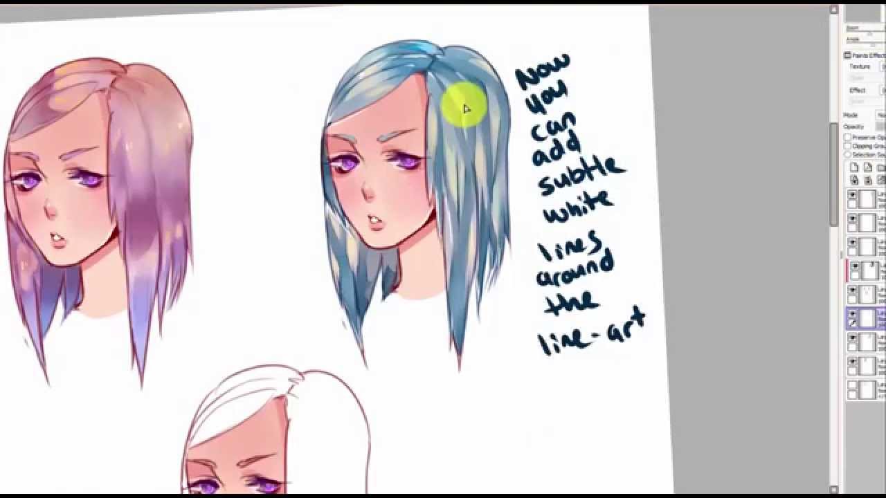 Hair Coloring Tutorial- 3 Different Ways to Color- PAINT TOOL SAI - YouTube