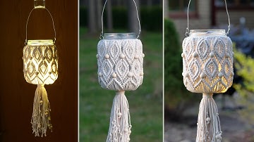 Hanging Macramé Lantern / Leaf Pattern with Beads / Lighting ideas