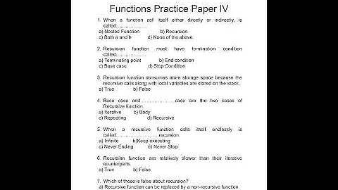 CBSE 12th Computer Science 2021-22 : SOLVED  FUNCTIONS PRACTICE PAPER-lV