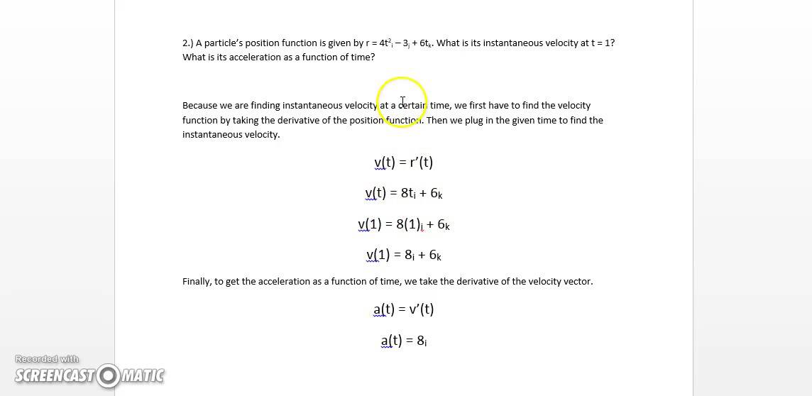Physics Instantaneous Velocity and Acceleration Problem