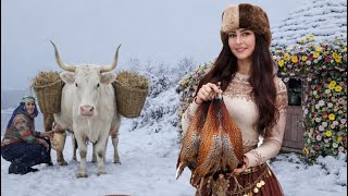 Cooking traditional Fesenjan in the snowy village ❄️🔥