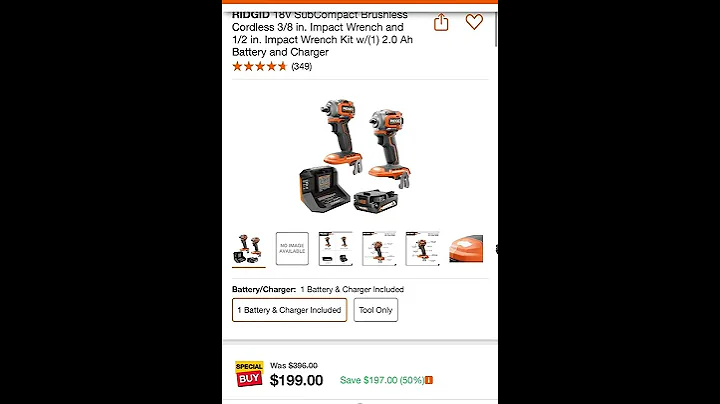 50 % off RIDGID 18V SubCompact Brushless Cordless 3/8 in. Impact Wrench and 1/2 in.