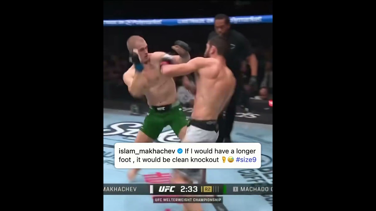 Islam Makhachev wrote this about his head kick 😂 #UFC330 (Courtesy of Paramount)