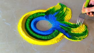 कांटे वाली चम्मच से बनाये आसान रंगोली | Navratri/Diwali quick and easy rangoli trick | easy rangoli.