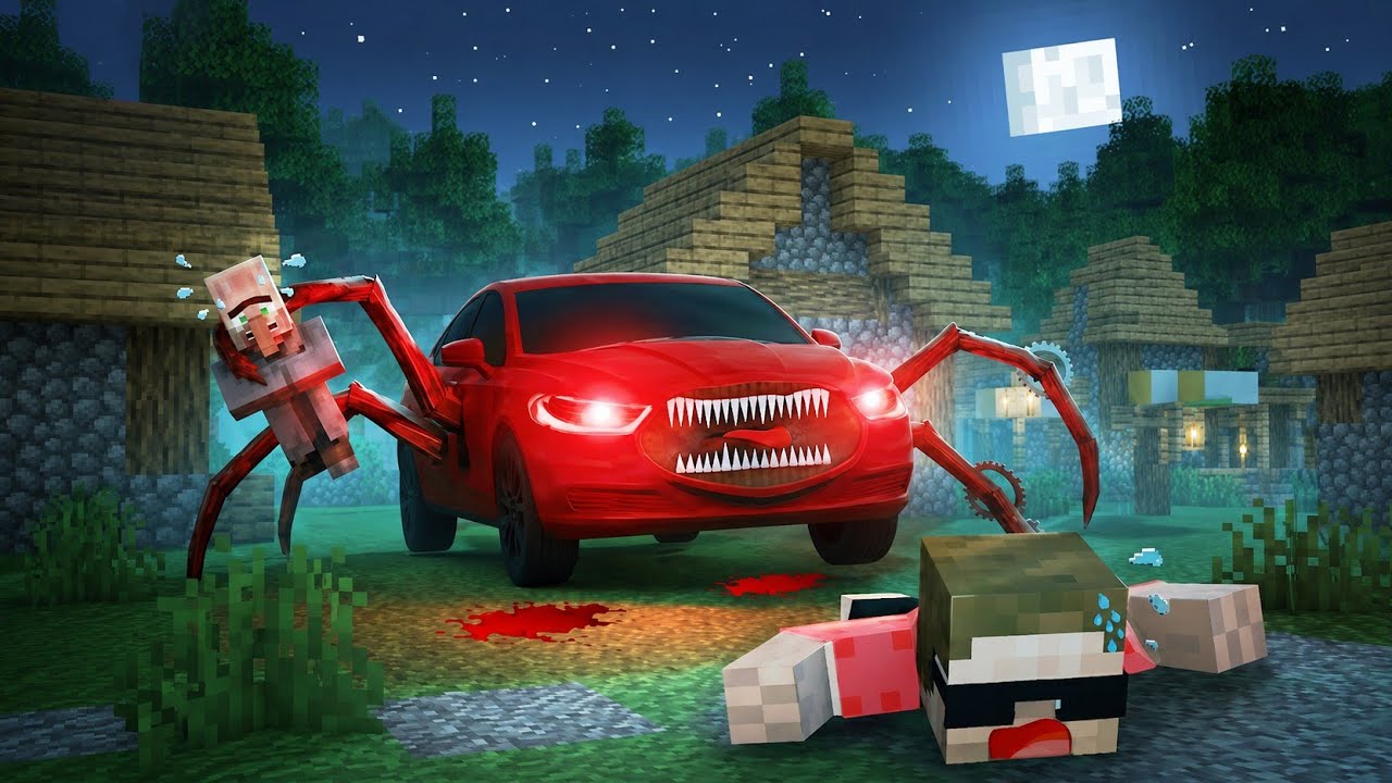 The Cursed Spider Car Attacked My Village Minecraft!