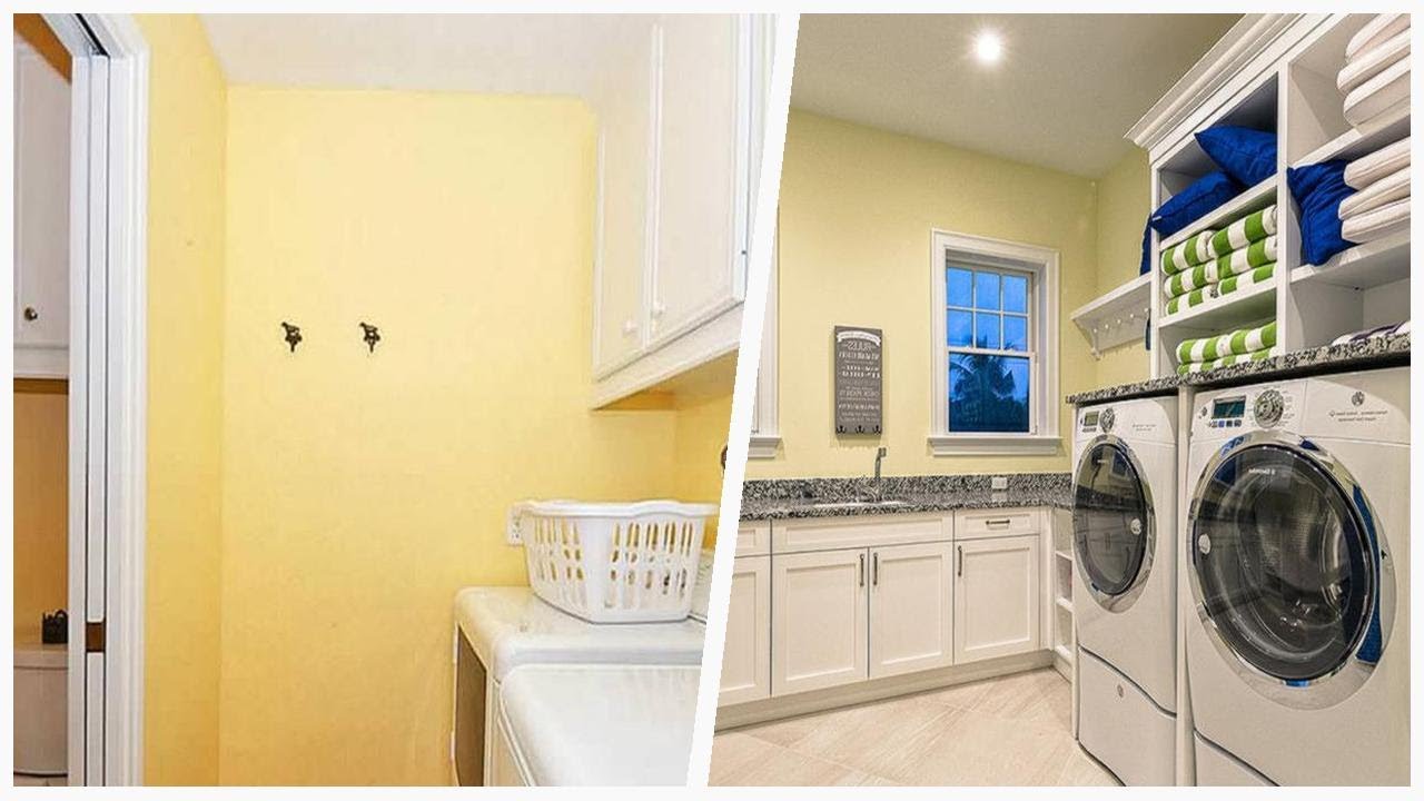 Yellow White Laundry Rooms